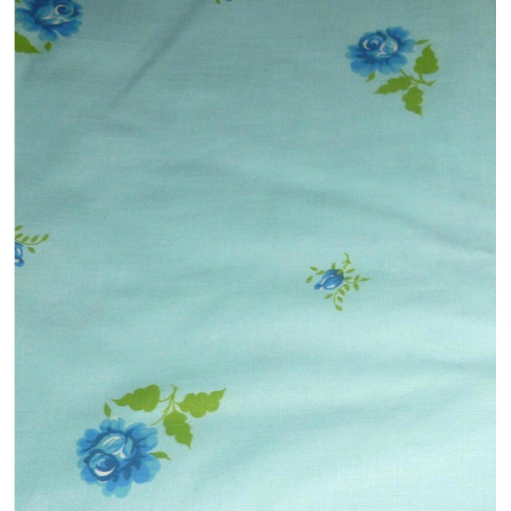 Vintage Light Blue Floral Rose Print Cotton‎ Blend Fabric Remnant 1mm Spot
